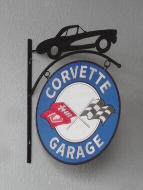 "CORVETTE GARAGE" ~ All Metal Sign ~ Double Sided ~ Like NEW